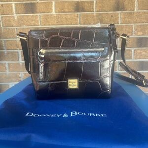 Dooney & Bourke Dark Brown Croc-Embossed Leather Crossbody
